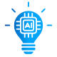 A blue color blub glowing & in center of bulb ai is written .it is icon